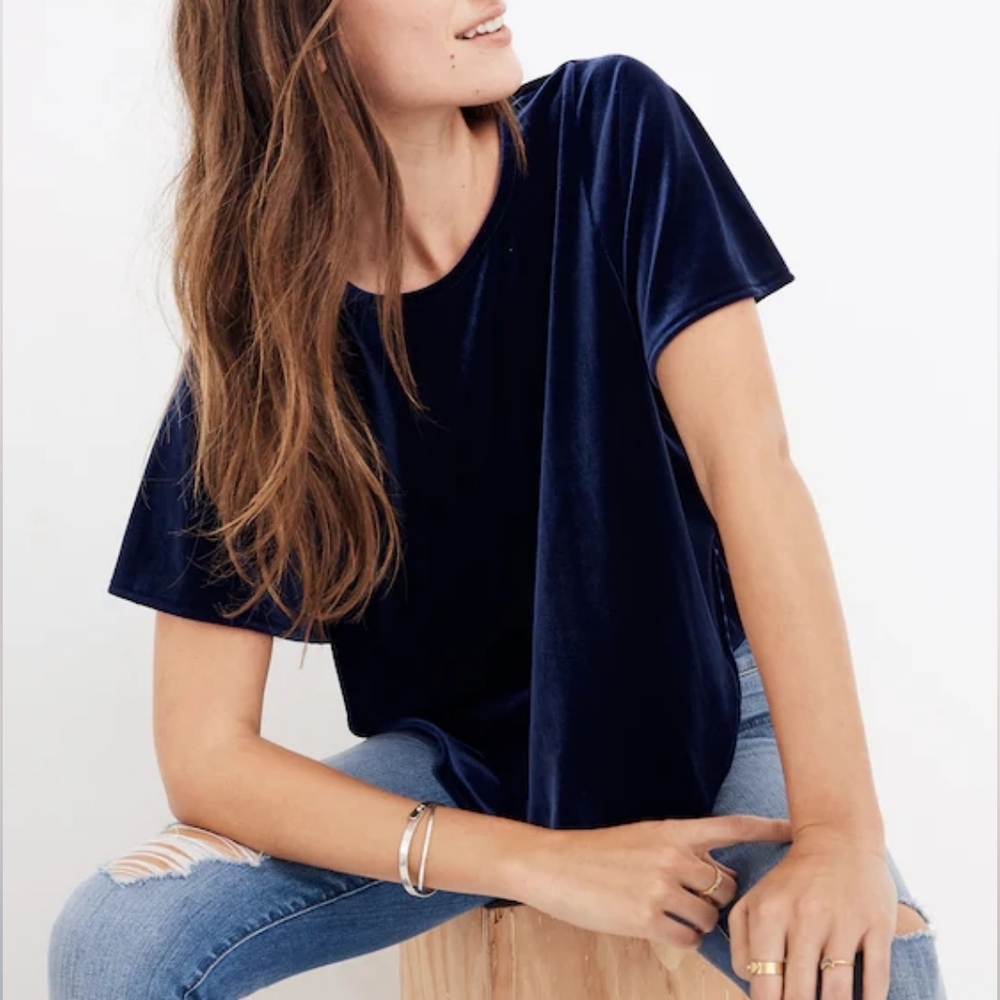 Madewell Deep Navy Velvet Butterfly Top